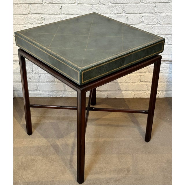 Mid 20th Century Mid Century Tommi Parzinger for Charak Modern Green Leather Side Table For Sale - Image 5 of 6