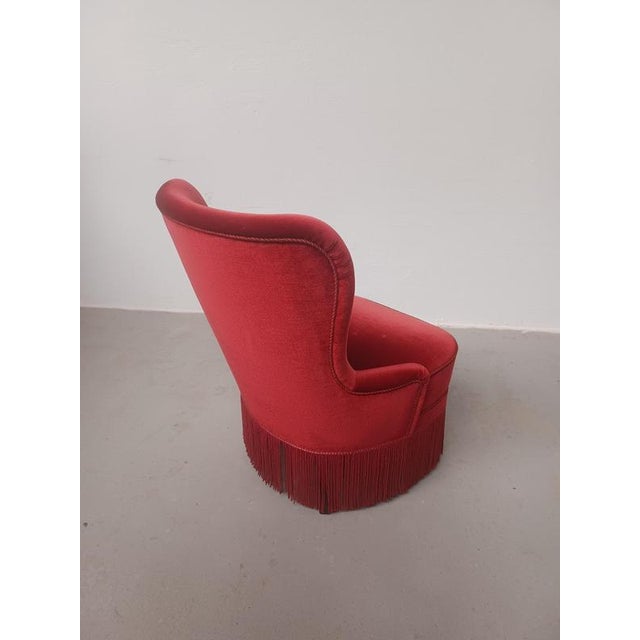 Textile Danish Armchair Reupholstered in Red Velvet, 1900s For Sale - Image 7 of 12