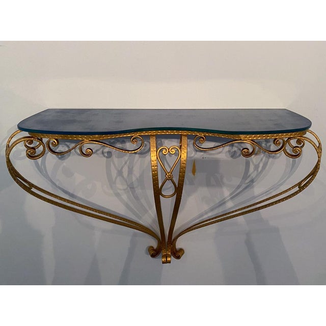 Mid-Century Italian Blue Glass Gold Iron Console Table by Pier Luigi Colli, 1950 For Sale - Image 16 of 16
