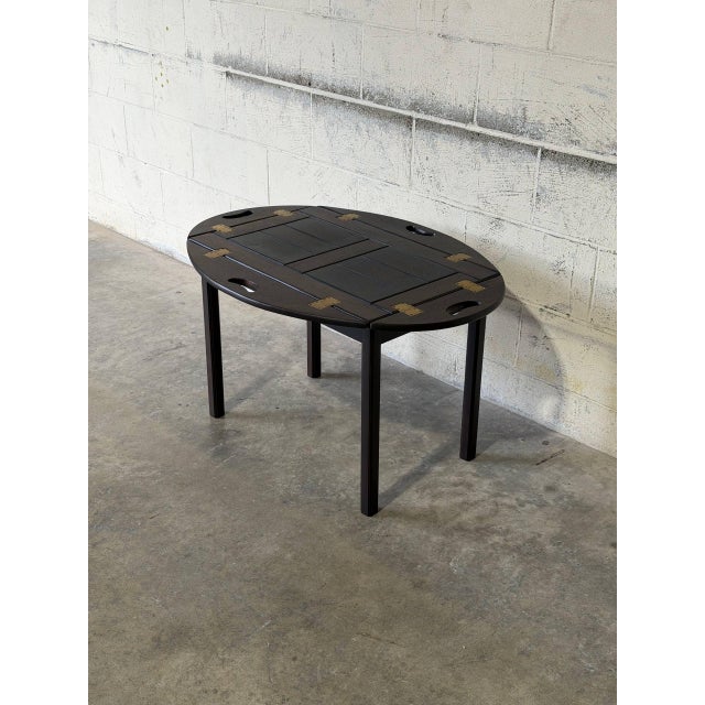 Stained Oak Folding Butler Tray End Table With Drop-Down Sides Vintage Mid-Century Modern 1970s For Sale - Image 9 of 11