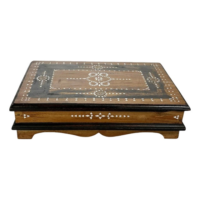 Large Wooden Box with Geometric Motifs, France, 1970s For Sale