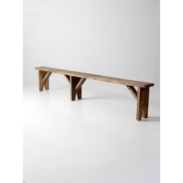 Antique Primitive 9-Foot Wood Bench For Sale - Image 13 of 18