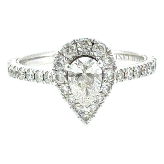 Neil Lane 1.00ctw Pear Diamond Halo Engagement Ring 14k White Gold Size 6.75 For Sale