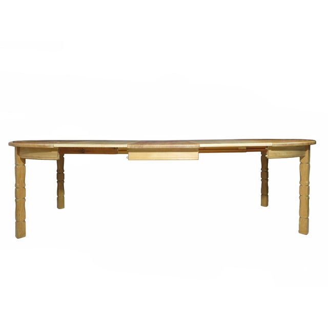 Mid 20th Century Attributed to Henning Kjærnulf Scandinavian Solid White Oak Round Dining Table With Leaves For Sale - Image 9 of 12