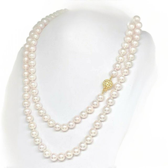 White Diamond Akoya Pearl Necklace 14k Gold Certified For Sale - Image 8 of 9