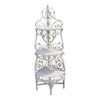 Vintage Wicker Rattan Etagere Corner Fiddlehead What Not Shelf For Sale