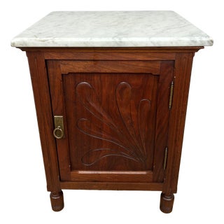 Antique French Walnut Bedside Table with Marble Top For Sale