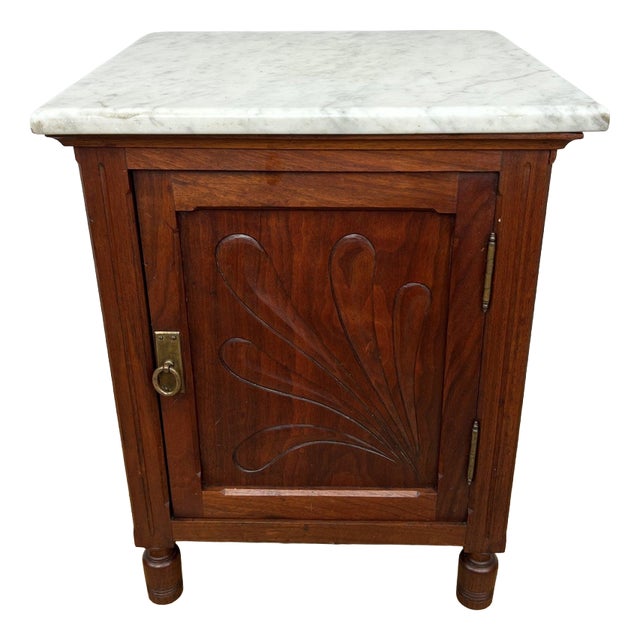 Antique French Walnut Bedside Table with Marble Top For Sale
