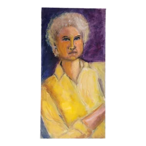 "Woman in Yellow Shirt" Expressionist Portrait Oil Painting by Rosemary Rabut