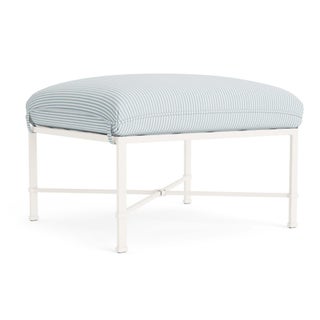 Brown Jordan Venetian Ottoman in Chalk with Artic Stripe Cushions For Sale