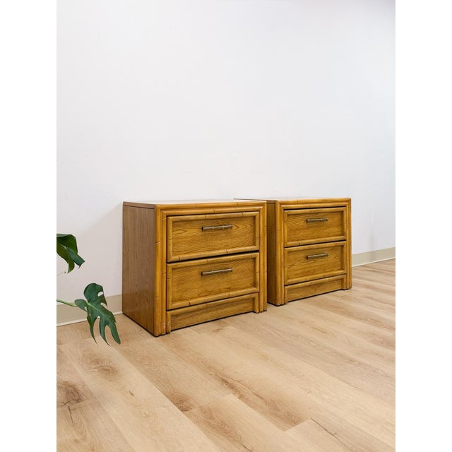 Late 20th Century Lea Furniture Faux Bamboo Nightstand Pair Vintage Coastal Hollywood Regency For Sale - Image 5 of 12