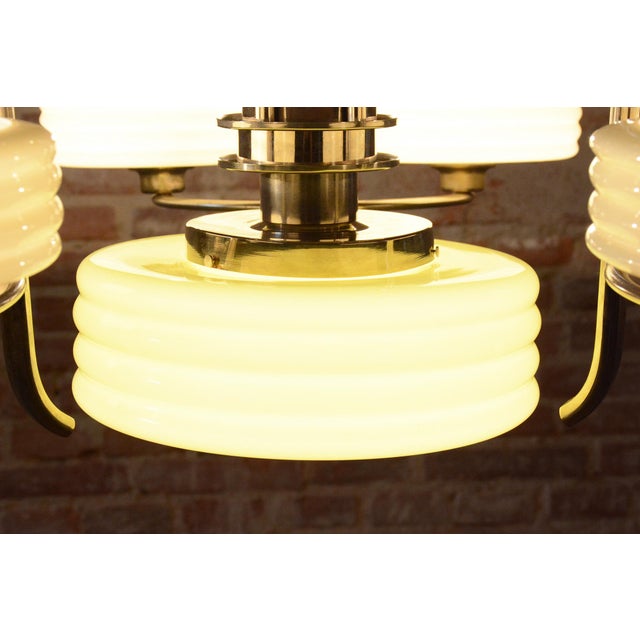 Bauhaus Chandelier in Nickel-Plated Steel and Opaline Glass, Czech, 1920s For Sale - Image 9 of 14