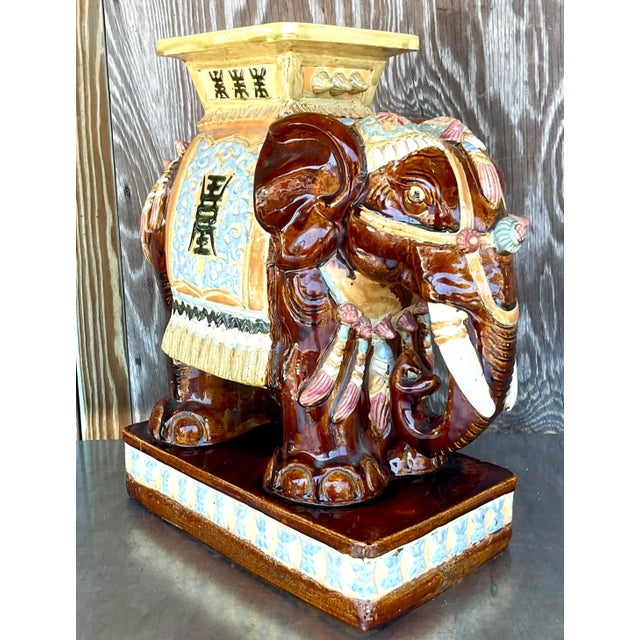 Vintage Asian Glazed Ceramic Elephant Garden Stool For Sale - Image 4 of 14