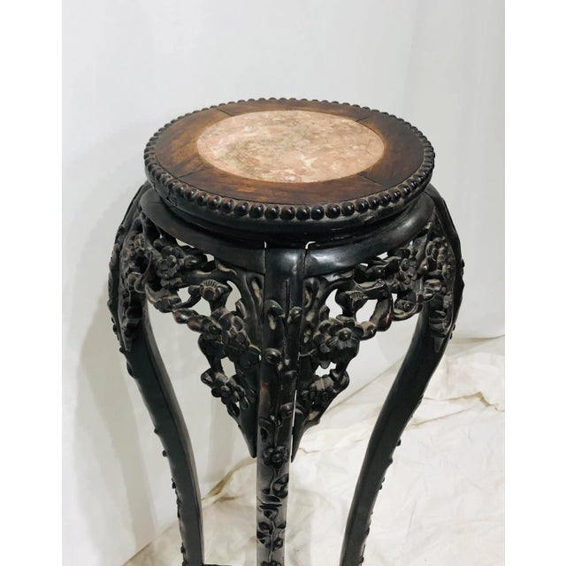 Traditional Antique Asian Plant Stand Table With Marble Top For Sale - Image 3 of 9