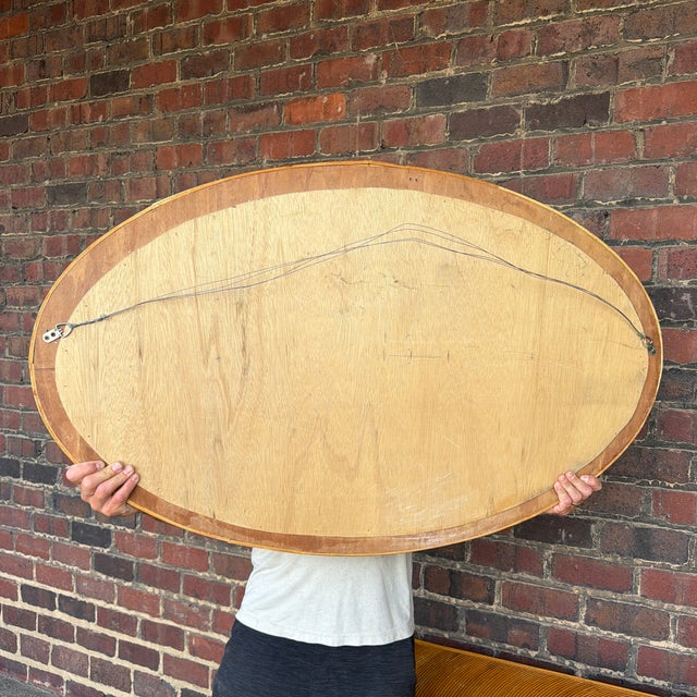 Wood Gabriella Crespi Style Large Oval Pencil Reed Rattan Wall Mirror For Sale - Image 7 of 7