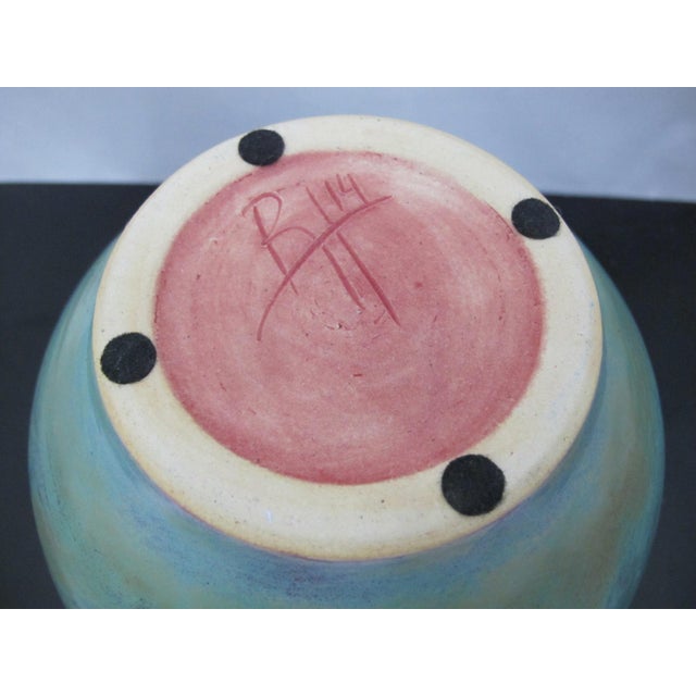 Ceramic Turquoise Mottled Earth Tone Spherical Studio Pottery Vase Jar For Sale - Image 7 of 8