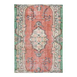 1970s Vintage Turkish Oushak Handmade Wool Cotton Orange Area Rug For Sale