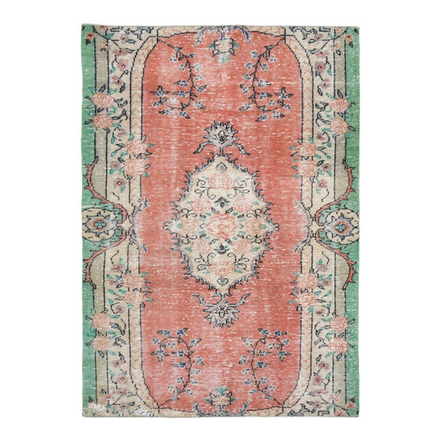 1970s Vintage Turkish Oushak Handmade Wool Cotton Orange Area Rug For Sale