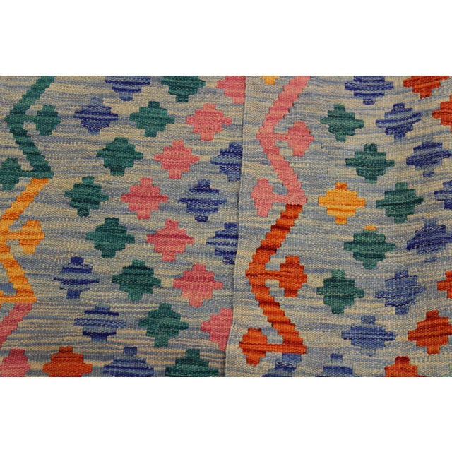 Textile Shabby Chic Kilim Blue Gray Wool Rug - 3'3" X 4'10" For Sale - Image 7 of 7