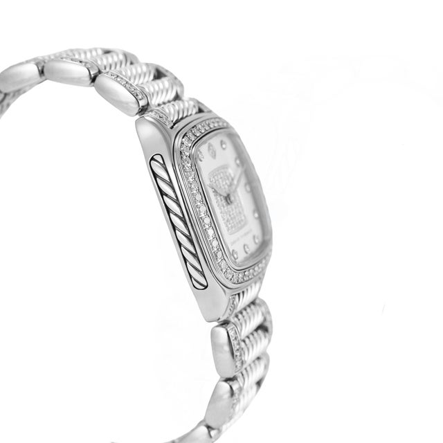 Modern Ladies David Yurman Thoroughbred 31mm T304-XSST Diamond Steel Quartz Watch For Sale - Image 3 of 9