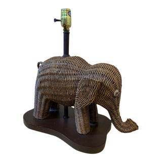 Mid Century Elephant Wicker Table Lamp For Sale