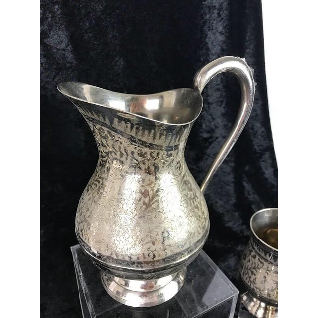 Mid 20th Century Antique Anglo-Indian Hand-Chased Silver-Plate Pitcher & Pedestal Tankard Set - 5 Pieces For Sale - Image 5 of 9