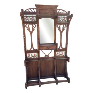 Art Nouveau Hall Coat Rack with Mirror, 1890s For Sale