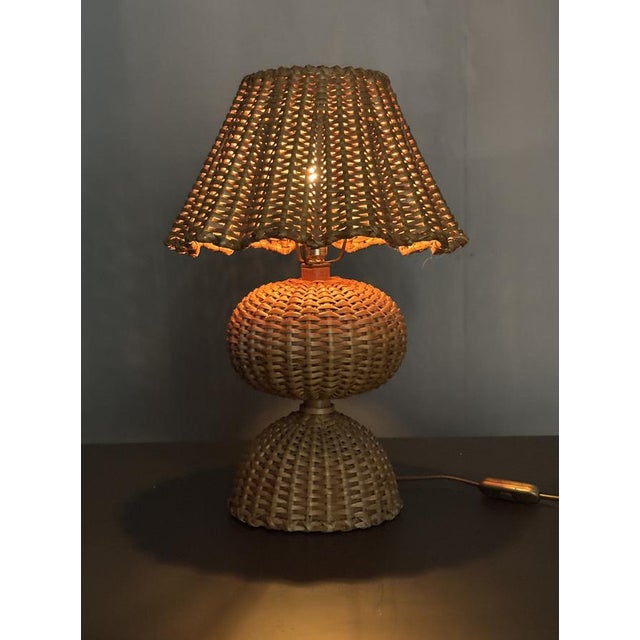 Mid-Century French Rattan Wicker Mushroom Table Lamp, 1960s For Sale - Image 6 of 14