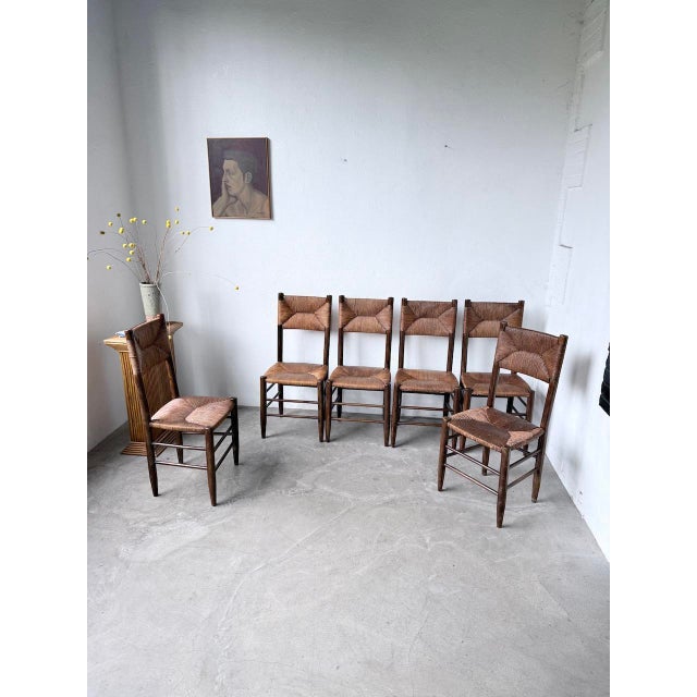 Straw and Oak Chairs from Beauche Perriand, 1950s, Set of 6 For Sale - Image 9 of 18
