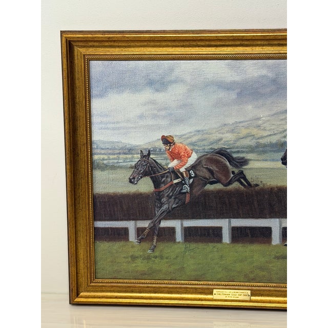 Peter Deighan 1984 Cheltenham Gold Cup Original Equestrian Oil Painting Signed by Two Jockeys An original 1984 sporting...