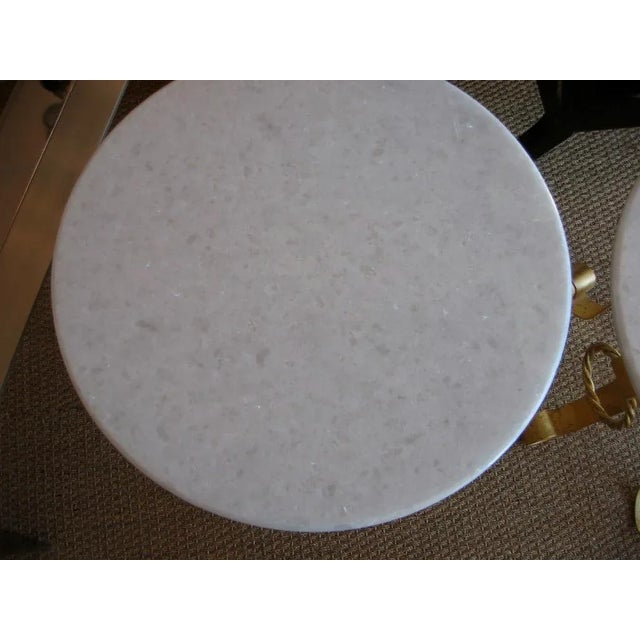 Vintage Italian Gold Leaf Gilded Iron and Marble Top End or Side Tables 60's Pair of Restored For Sale - Image 9 of 11
