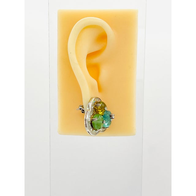 Mid-Century Modern Mid 20th Century Multi Color Tourmaline Bead and White Diamond Earrings in 14k White Gold - 2 Pieces For Sale - Image 3 of 8