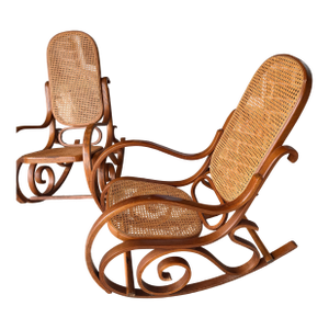 Vintage Bentwood Cane Rockers | Art Nouveau / Victorian Conservatory Style | Pair