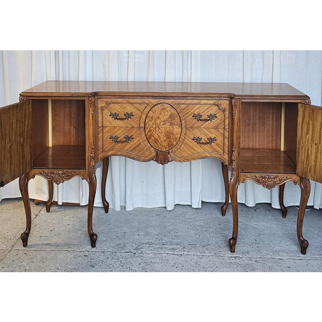 French Burl Wood / Veneer Sideboard Buffet, Louis XV Style, 1930's Sideboard Cabinet For Sale - Image 3 of 18