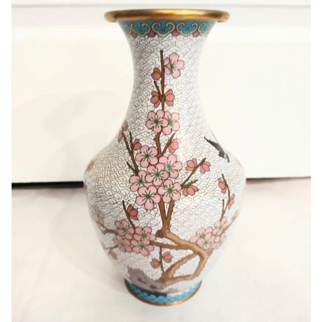 Gold Vintage Cloisonne Cherry Blossom Brass Chinoiserie Flower Vase For Sale - Image 8 of 8