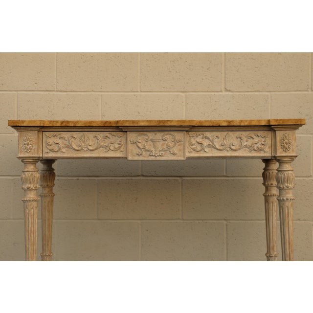Tan Vintage Karges Painted Console Table With Carved Base & Faux Stone Top For Sale - Image 8 of 18