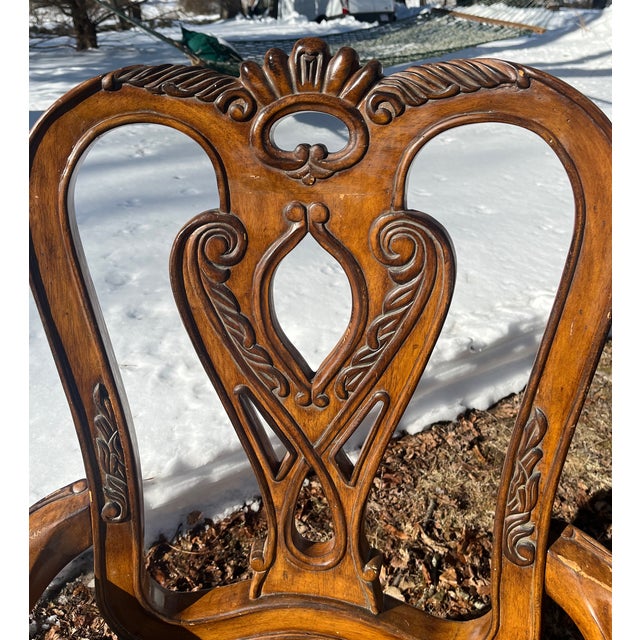 Set 4 Louia XV Rococo Arm Chairs Schinadig Furniture Wood Carvings For Sale In Providence - Image 6 of 9