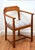K0656 Stylish English Arts and Crafts Movement solid oak desk chair, having shaped and carved top rails, generous drop in...