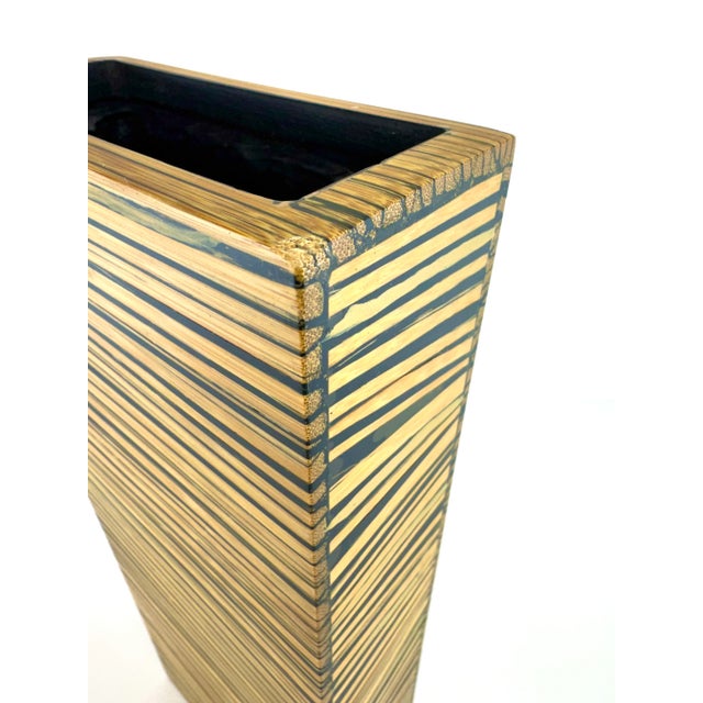 1970s Vintage Tall Modernist Striped Bamboo Veneer Vase For Sale - Image 5 of 14