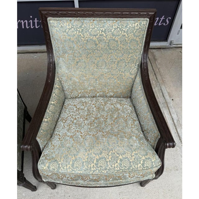 Pair of Ethan Allen Giselle Cut-Velvet Upholstered Bergère Chairs For Sale - Image 9 of 16