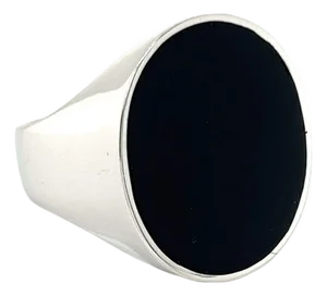 Gucci Oval Onyx 18k White Gold Ring - Size 6