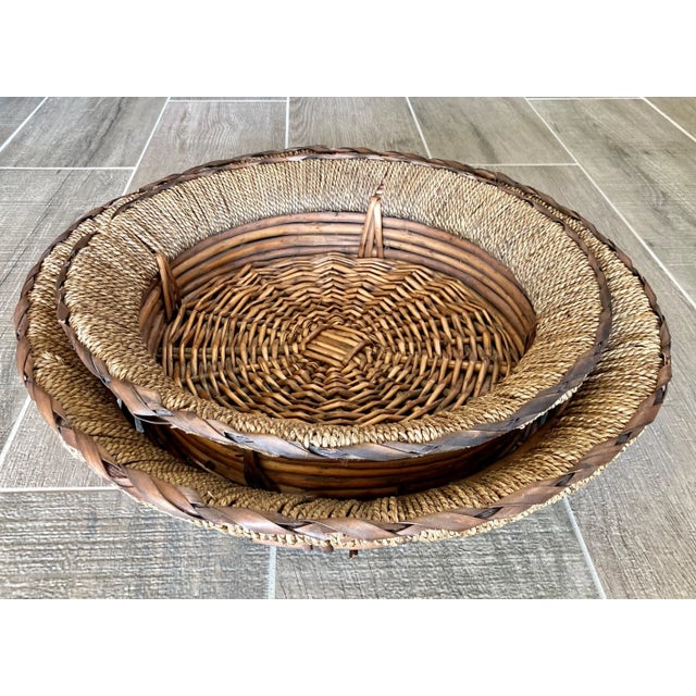 Circa 1980 Earthy Chic Willow, Rattan Rope & Banana Leaf Nested ...