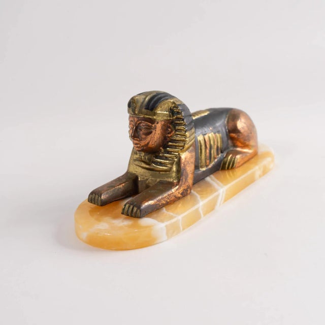 Vintage Egyptian Brass and Onyx Sphinx Figure Decor Set - 3 Pieces For Sale In New York - Image 6 of 12