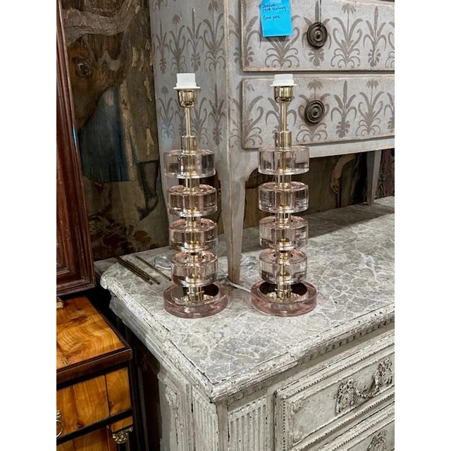 2000 - 2009 Pair of Murano Pink Disc Lamps For Sale - Image 5 of 5