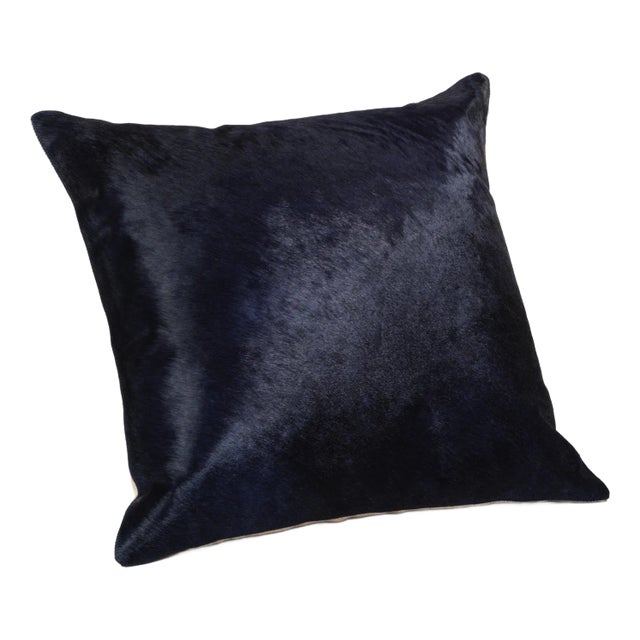 Rutbeek Navy Hair-On-Hide Leather Throw Pillow, 20" x 20" For Sale