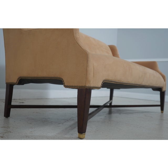 Edward Ferrell Suede Upholstered Settee Loveseat For Sale - Image 12 of 18