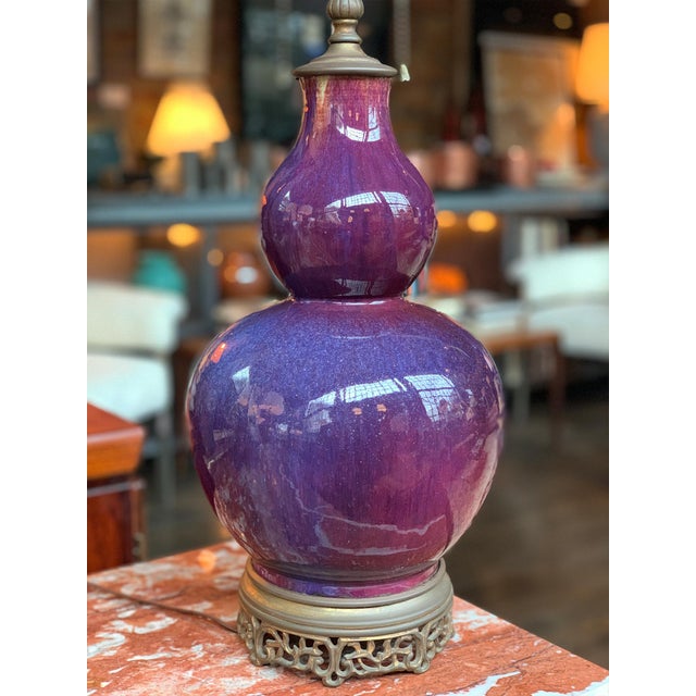 Purple 1930s Chinese Ceramic Gourd Vase Table Lamp For Sale - Image 8 of 17