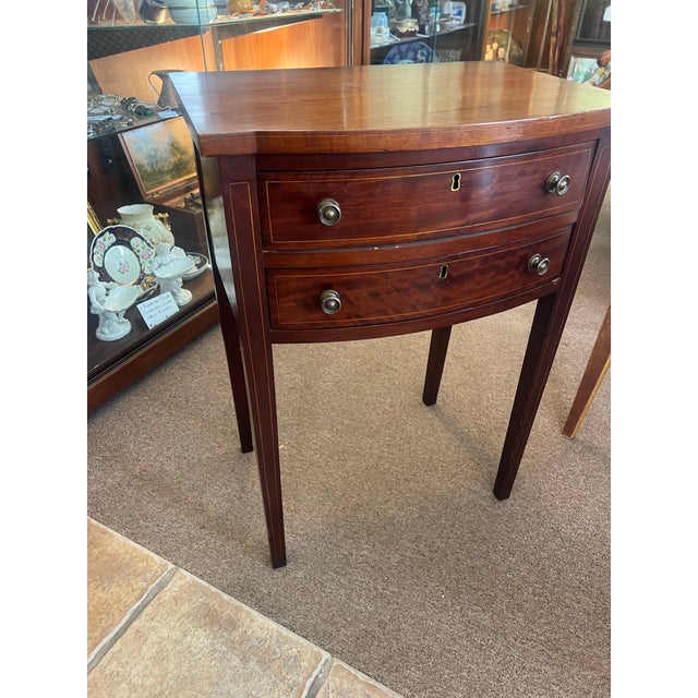 English Mid 1800's Mahogany 2 Drawer Stand With Inlay Detail For Sale - Image 3 of 11