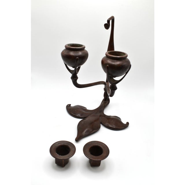 1910s 1910s Pair of Tiffany Studios Art Nouveau Bronze Candlesticks For Sale - Image 5 of 10