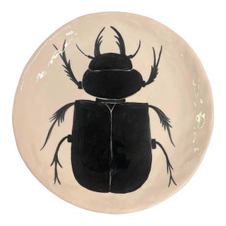 Vintage Studio Pottery Ceramic Beetle Motif Decorative Charger Plate For Sale
